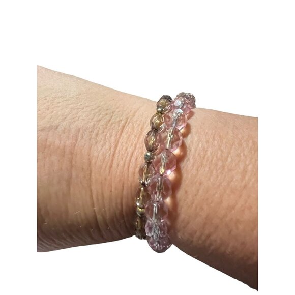 2 Vintage Sixty Six Alex & Ani Glass Bead Bracelets Clear Light Pink - Picture 4 of 4